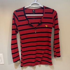 Abercrombie & Fitch Red and Black Striped Long Sleeve Top